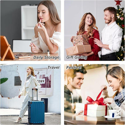 Leather Jewelry Box with Lock Small Jewelry Chest for Women Gift Box for Necklace, Ring, Earring Storage Portable Design Apricot