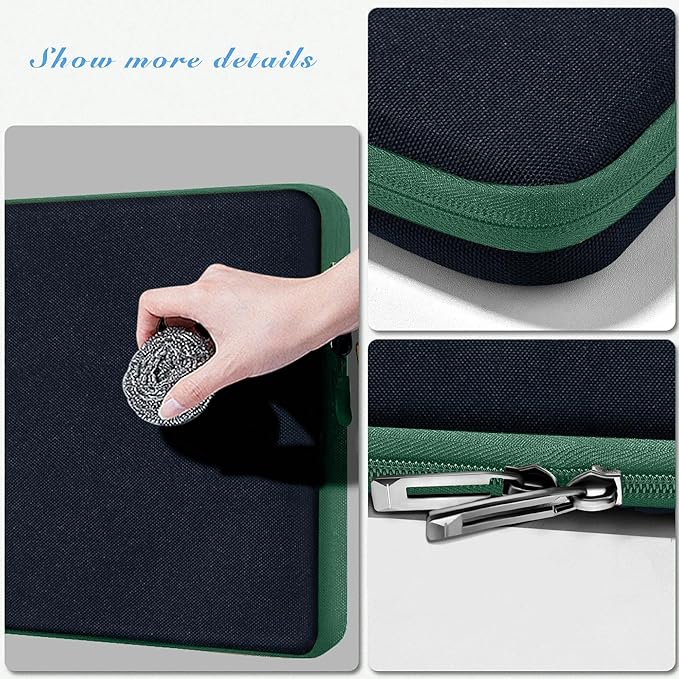 Slim Laptop Case 13.3 14 inch Sleeve, Rainproof & Shockproof Carrying Case for Notebooks Compatible with MacBook Pro 14" and All Models 13.3" MacBook Air/Pro, Most Popular 13"-14" PC,Black-Green