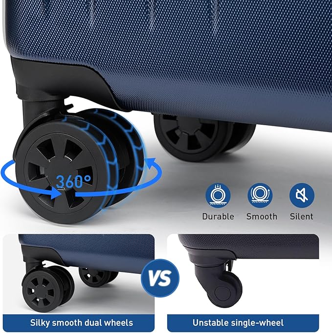 KYME 24-Inch Medium Luggage with Dual 360° Spinner Wheels Hardshell Checked TSA Approved Suitcase for Lightweight Travel (Navy Blue, 24" Checked)