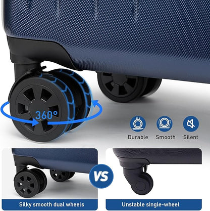 KYME Luggage Sets 2 Piece Hardshell 20"/24" Suitcase with Double Spinner Wheels Hardside Suitcases Sets with TSA Lock PC+ABS Travel Luggage (Navy Blue, 2Pcs Set(20"/24"))