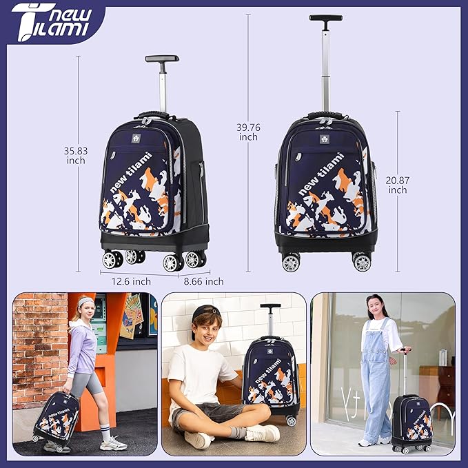 NEW TILAMI 19 Inch Rolling Backpack 360°rotating Universal Wheel, Large Organizer Compartments, Adjustable Handle, Carry on for School Students Business Travel, Orange Movie Fan Color