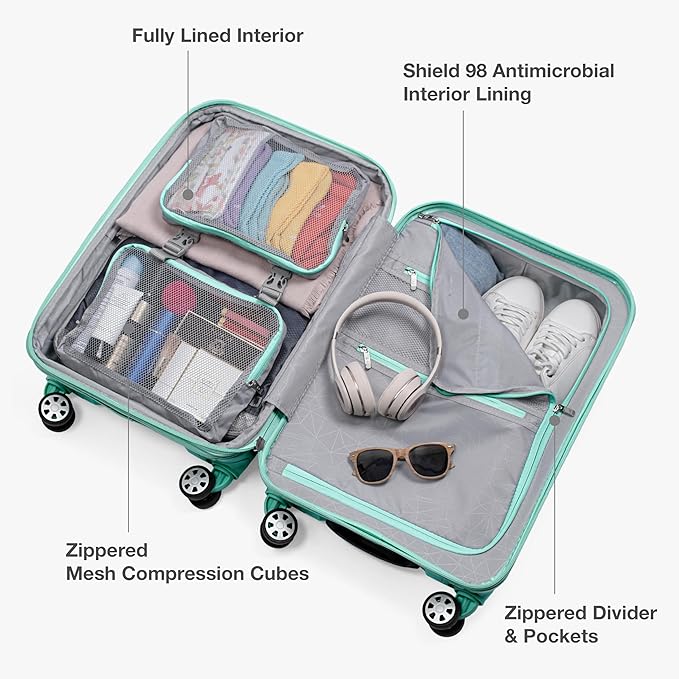 Traveler's Choice Pagosa Indestructible Hardshell Expandable Spinner Luggage, Mint, 26-Inch Medium