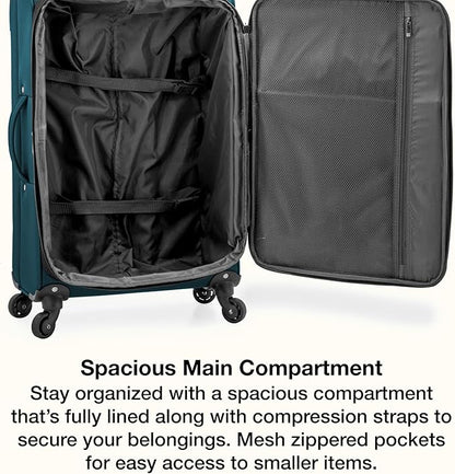 U.S. Traveler Anzio Softside Sturdy Ballistic Nylon Expandable Travel Suitcase Luggage with 4 Spinner Wheels, Teal, Checked-Large 30-Inch