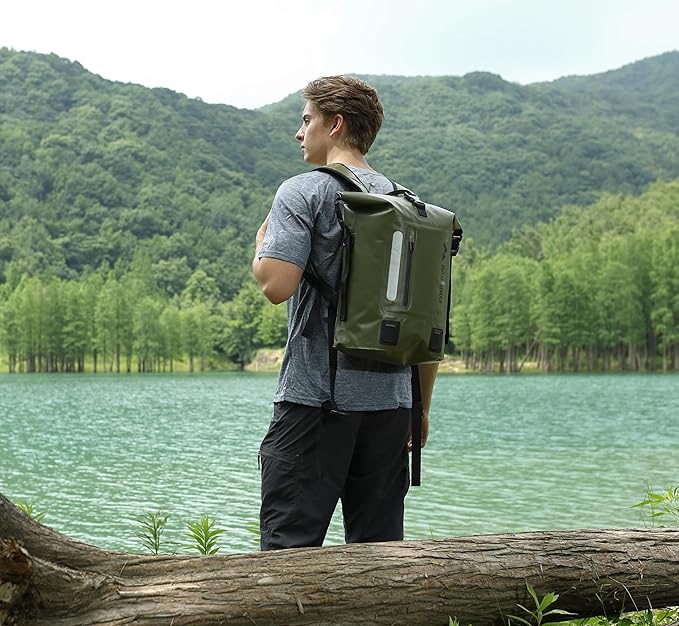 MARCHWAY Roll Top Waterproof Backpack, Floating Dry Bag 20L/30L/45L with Ergonomic Rectangular Base, Cushioned Back, Hip Strap for Hiking Camping Kayaking Travel (Army Green, 30L)