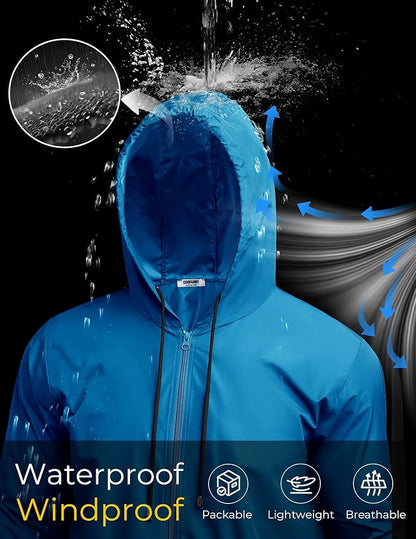 COOFANDY Mens Packable Rain Jacket Lightweight Waterproof Raincoat with Hood Outdoor Rain Gear Travel Hiking Cycling
