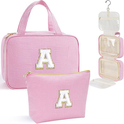 YOOLIFE Initial Hanging Toiletry Bag for Teen Girl - Christmas Gifts for 11 12 13 14 15 16 17 18 19 Year Old Girls, Travel Toiletry Bag Gifts for Mom Daughter Sister Friends, Letter A, Pink