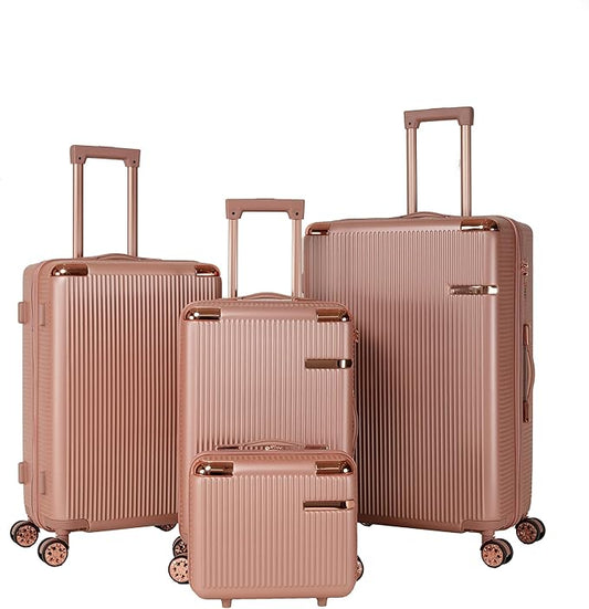 Merax Luggage Sets 4 Piece with Cosmetic Case TSA Lock, Hardside ABS Carry On Suitcase with YKK Zippers Lightweight Rolling Travel Luggage Sets with Spinner Wheels,14+20+24+28 IN,Rose Gold