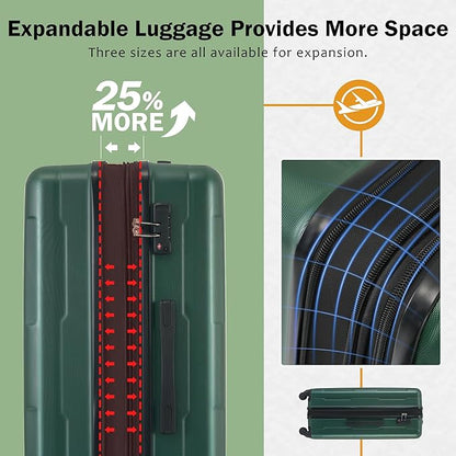 Merax Luggage Sets 4 Piece Suitcase Set, Expandable Hardside 20 IN & 24 IN Suitcase Set with Duffel Bag, Lightweight Travel Luggage with Spinner Wheels and TSA Lock(Dark Green)
