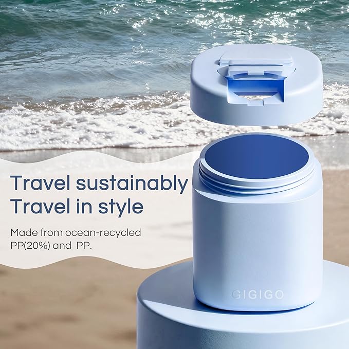 GIGIGO Magnetic Travel Containers Blue Set, 8-Pack Leakproof Refillable Cosmetic Capsules (0.68/1.69/3.04 fl oz) for Toiletries, Customizable Travel Size Jars with Lids & Labels for Shampoo, Pill