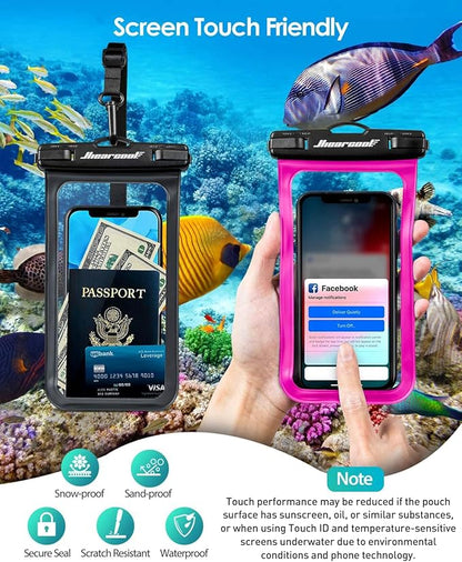 Hiearcool Waterproof Phone Pouch,Underwater Phone Cases Compatible for iPhone 17 16 15 14 13 Pro Max,Waterproof Dry Bag for Cruise Travel Essentials Phone Water Protector Pouch-Black&Bright Red-2Pack