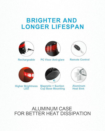 Agrieyes Amber Beacon Light 4.2Inch, Flashing Safety Warning Lights Permanent/Magnet Mount (Red, Remote)