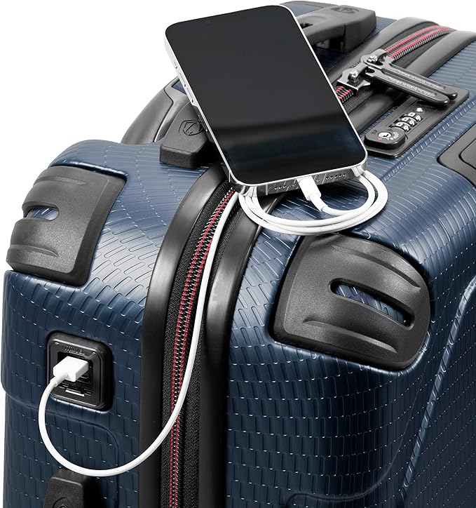 Traveler's Choice Maxporter II 22" Hardside Polycarbonate Spinner Carry-On Luggage, USB Port, TSA Lock, Navy