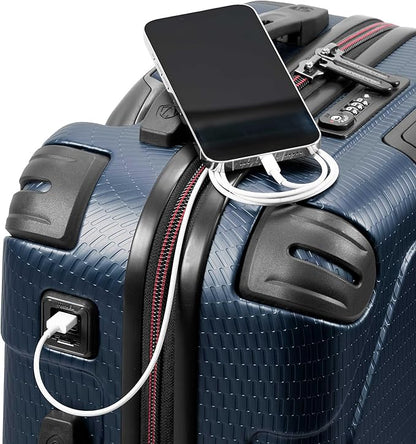 Traveler's Choice Maxporter II 22" Hardside Polycarbonate Spinner Carry-On Luggage, USB Port, TSA Lock, Navy
