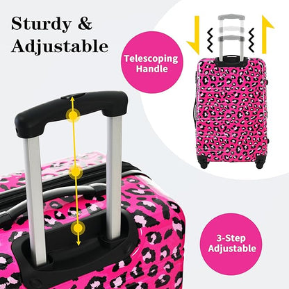 Campfun Luggage Set 3 Piece, Carry On Luggage Set 20/24/28 Inch, Expandable PC Hardshell Suitcase with Spinner Wheels, Lightweight Suitcase with TSA Lock, Hot Pink Leopard