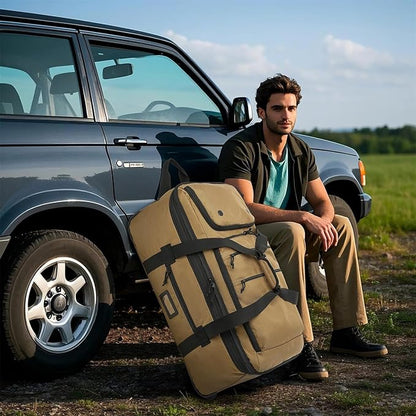 Extra Large Rolling Travel Duffle Bag with Wheels Shoes Compartment Wet Pocket 85-100L Big Expandable Duffel Bag for Men Women Heavy Duty Foldable Collapsible Luggage Camping, Brown