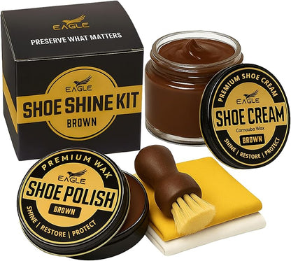 Eagle Shoe Shine Kit – 5-Piece Leather Shoe Polish & Cream Set with Brush & Cloths