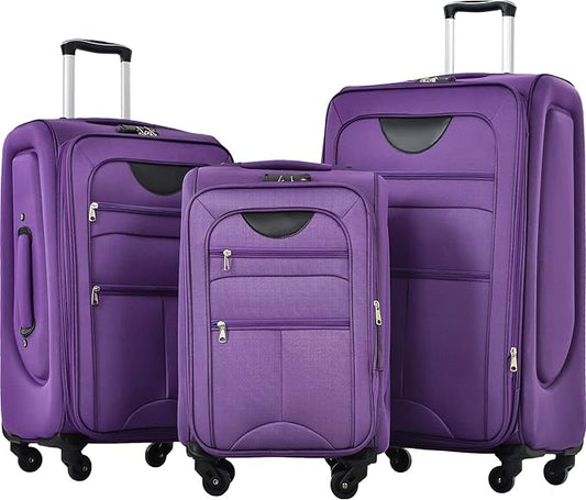 Luggage Sets 3 Piece Softside Expandable Lightweight Durable Softshell Suitcase Sets Spinner Wheels TSA Lock