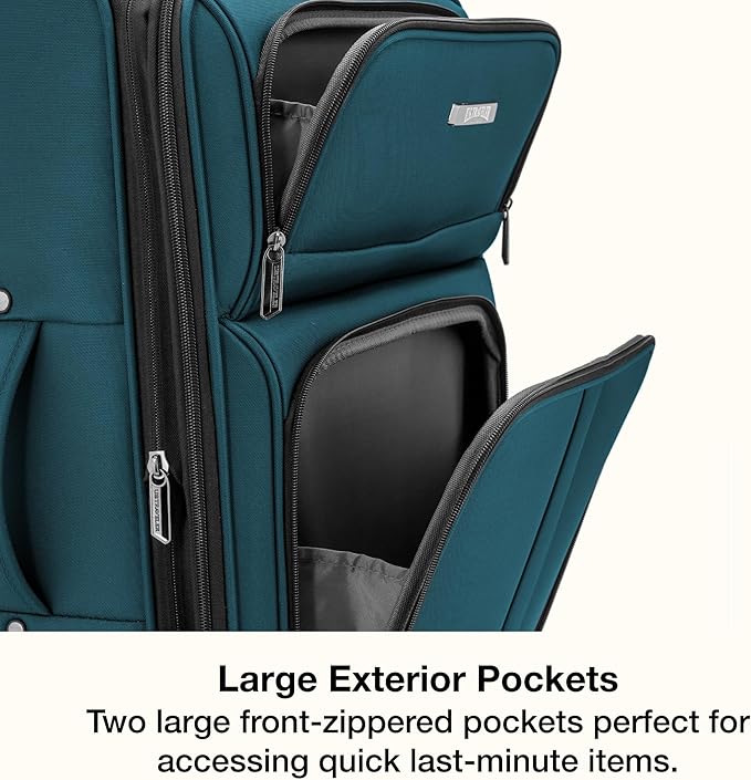 U.S. Traveler Anzio Softside Sturdy Ballistic Nylon Expandable Travel Suitcase Luggage with 4 Spinner Wheels, Teal, Checked-Medium 26-Inch