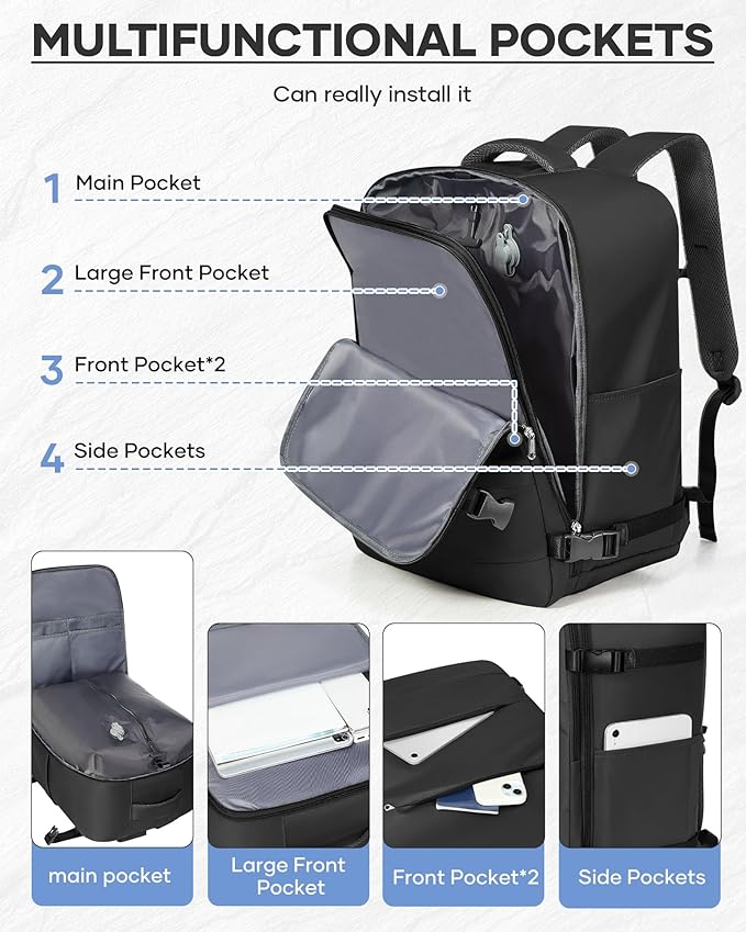 Vacuum Seal Backpack Travel With Pump,Large Carry On Vacpack Backpacks For Women Men,Mochila De Viaje Compresion Al Vacio,Personal Item Travel Backpack With Vacuum System,Black