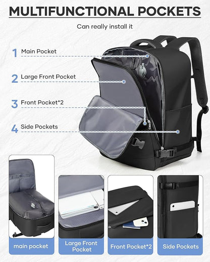 Vacuum Seal Backpack Travel With Pump,Large Carry On Vacpack Backpacks For Women Men,Mochila De Viaje Compresion Al Vacio,Personal Item Travel Backpack With Vacuum System,Black