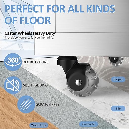 2 Inch Ball Caster Wheels - Stem Casters Set of 4,Heavy Duty 1200 LBS,360° Swivel,Non Marking Polyurethane,Black Replacement Castors for Furniture, Cabinet, Cart,Coffee Table (Grey)