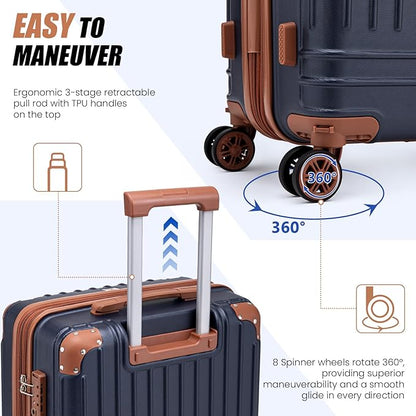 KUNEL Expandable 5 Piece Luggage Sets with Detachable Spinner Wheels and TSA Lock, Unisex Hardside ABS Suitcase Set, Hardshell Lightweight Waterproof Travel Hard Case Suitcases with Wheels, Darkblue