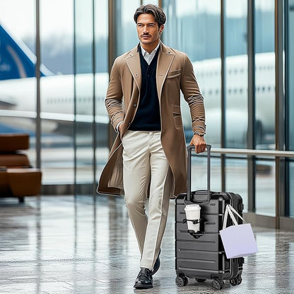 KYME Carry On Luggage 22x14x9 Airline Approved Expandable Hardshell 20 Inch Luggage with TSA Lock Carry-On Suitcase with Wheels Small Travel Rolling Luggage with Cup Holder Black
