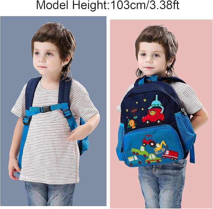 willikiva Cute Zoo Little 3d Backpack Kids Backpack for Boys and Girls Toddler Backpack Waterproof Preschool (Blue Car)