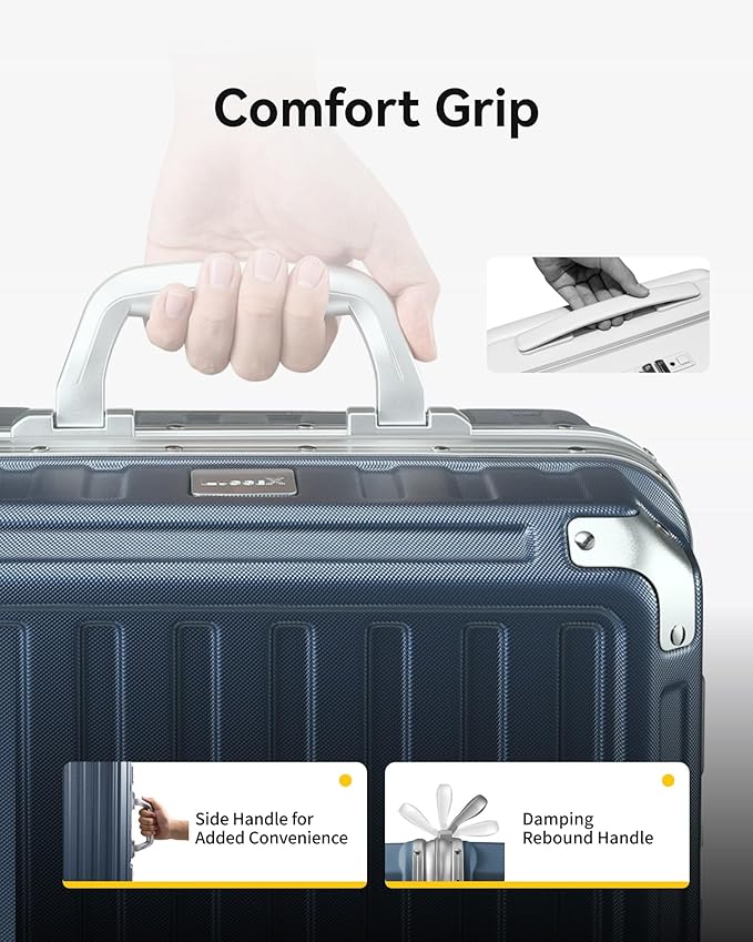 LUGGEX Checked Suitcase with Spinner Wheels, 8010S Aluminum Frame Zipperless Polycarbonate Hard Shell Suitcase (ZX-Core, Blue, 28 Inch)