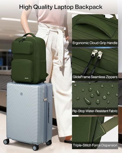MILADA Expandable Travel Backpack 28L to 39L, TSA-Approved Carry On Backpack with 17 Inch Laptop Compartment, School Business Work Backpack for Men & Women, Green