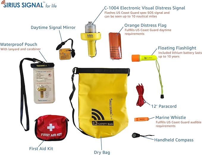 Sirius Signal SB-3L Boating Safety and Emergency SOS Dry Bag Kit for Kayaks, Boats, and Paddle Craft - USCG Approved