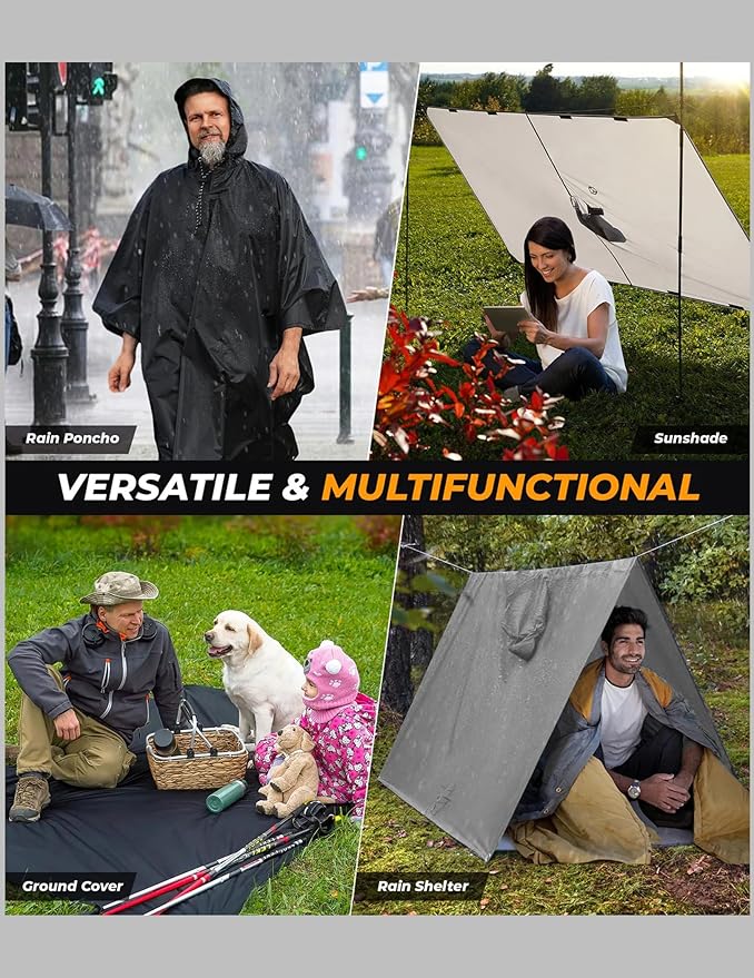 COOFANDY Rain Poncho for Adults with Hood Pockets Reusable Waterproof Packable Rain Coat Jacket Travel Hiking Emergency