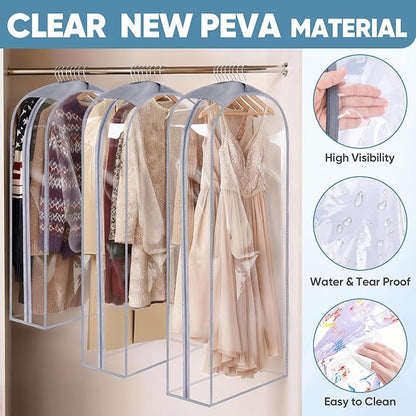 BALEINE 40'' Clear Garment Bags for Hanging Clothes, 10.5'' Wide PEVA Suit Bag for Closet Clothes Dresses Coat (Clear, 6PK)