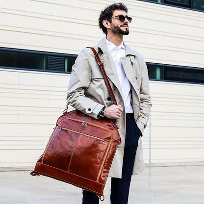 Leather Garment Bag Suit Carrier Slim Carry-on Garment Dress Protection Bag