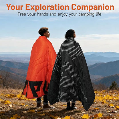Lightweight Camping Blanket, Packable, Down Alternative, Puffy, Printed Wearable Blankets, Warm Camping Quilt with Snap Buttons for Outdoor, Travel, Hiking