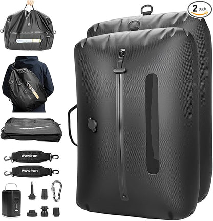 Vacuum Seal Bags for Clothing Travel with Pump & Adjustable Strap, 2 Pcs 40L Waterproof Space Saver Vacuum Storage Bags IP67 Reusable Compression Packing Cubes for Carry on Luggage Backpack