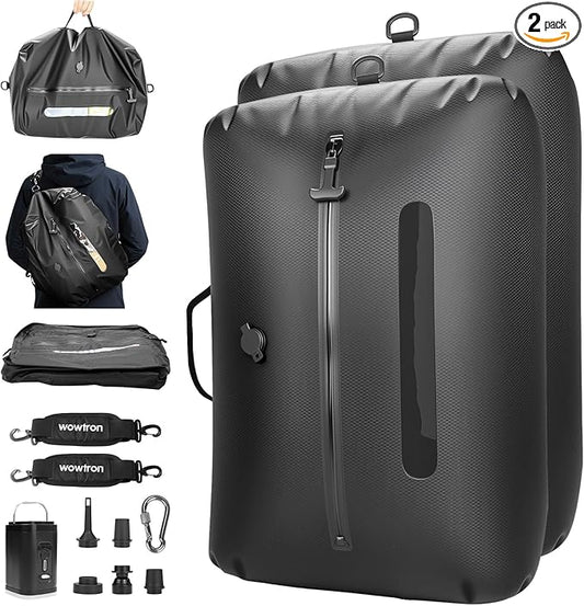 Vacuum Seal Bags for Clothing Travel with Pump & Adjustable Strap, 2 Pcs 40L Waterproof Space Saver Vacuum Storage Bags IP67 Reusable Compression Packing Cubes for Carry on Luggage Backpack