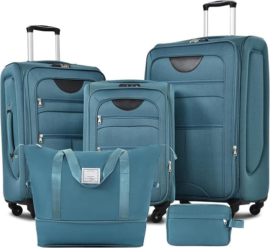Luggage Sets 5 Piece Softside Expandable Lightweight Durable Softshell Suitcase Sets Spinner Wheels TSA Lock