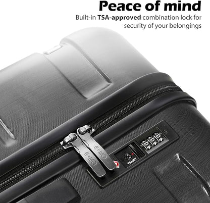 Coolife Luggage PC+ABS Hardshell Suitcase with TSA Lock, Spinner Checked Lightweight (Charcoal, 24in)