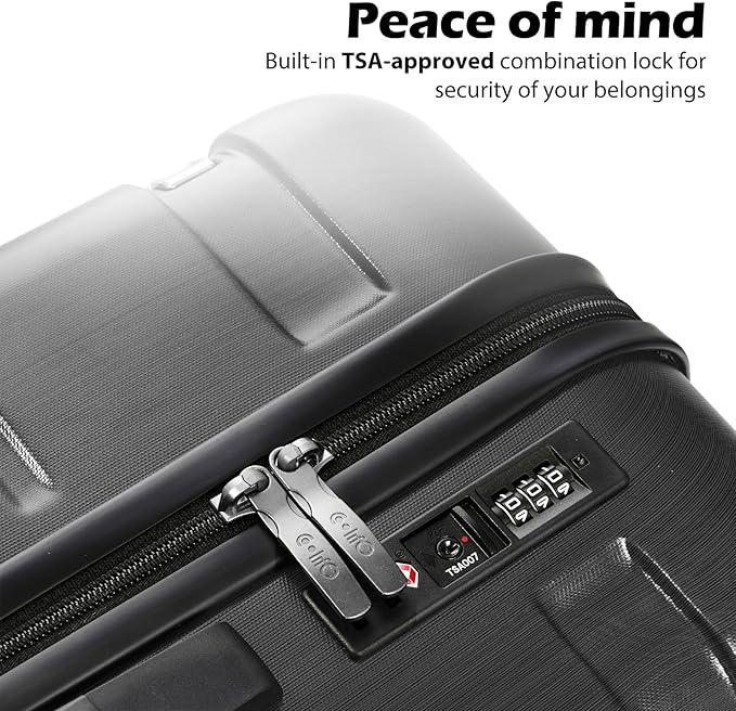 Coolife Luggage PC+ABS Expandable Hardshell Suitcase with TSA Lock, Spinner Checked Lightweight (Charcoal, 28in)