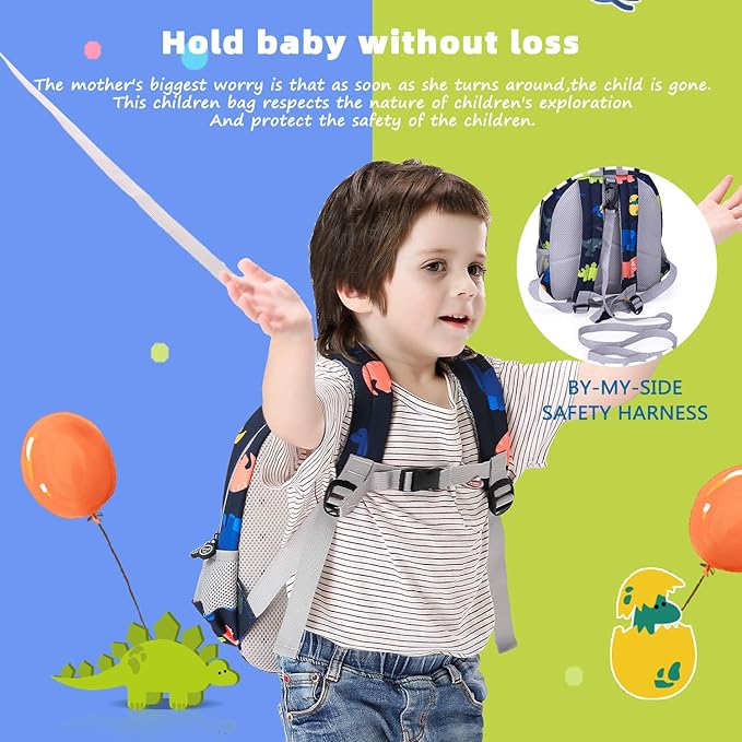 willikiva 3D Dinosaur Backpack Toddler Backpacks for Boys and Girls Kids Backpack Waterproof Preschool Safety Harness Leash (Deep Blue)