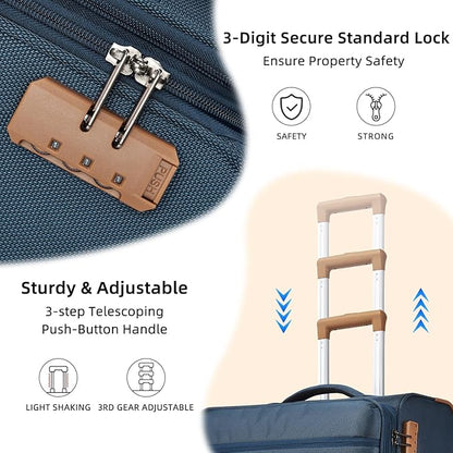 LARVENDER Luggage Sets 4 Piece, Softside Carry On Luggage Suitcase Set with 360° Spinner Wheels for Women Men(32/28/24/20) Navy Blue