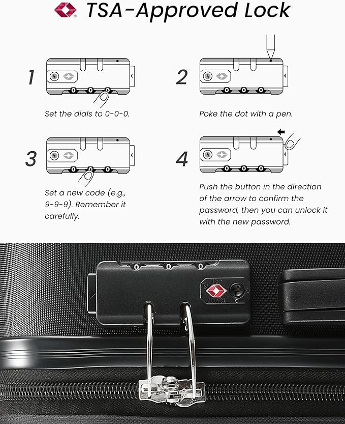 Luggage Sets 3 Piece, Expandable Hardside Suitcases with Wheels, Black