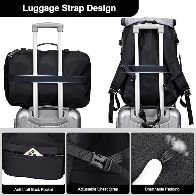 PIJUSHI Travel Backpack for Women Men Carry on Duffle Bag Backpack For Airplanes Luggage Rucksack with Shoe Compartment(PE048 Classic Black)