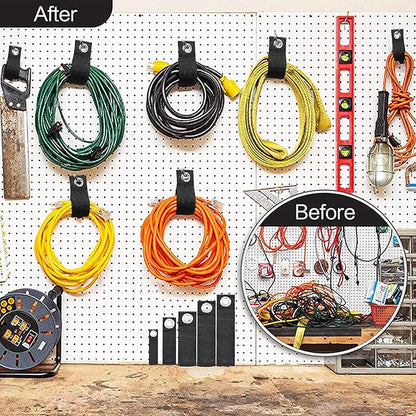 Zkptops 10Pcs Extension Cord Holder Organizer Heavy Duty Storage Straps Hook and Loop Cable Straps Hanger Garage Storage Accessories Wrap Rope Organizer for Hanging Cables Hoses Ropes and Tools