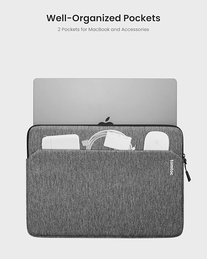 tomtoc Slim Laptop Sleeve for 15-inch 2025 New MacBook Air M4/A3241, M3/A3114, M2/A2941, 15 Inch Microsoft Surface Laptop AI PC/6/5, Dell XPS 15 Plus, Recycled Water-Resistant Protective Case Bag
