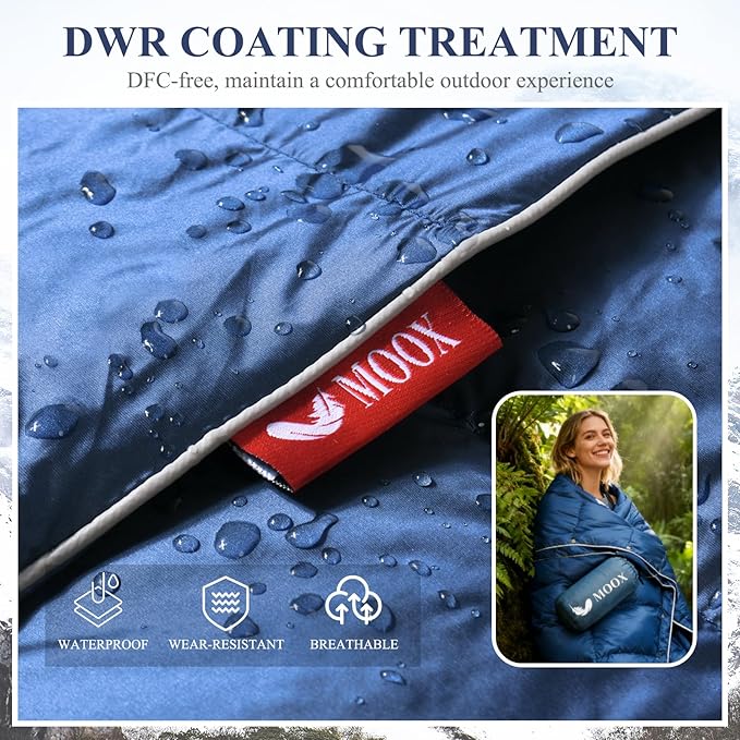MOOX Down Camping Blanket Packable Backpacking Camping Quilt Outdoor Lightweight Warm Water Resistant Puffy Sleeping Bag Travel Hiking 55"x79" Waterproof Camp Throw Blanket, Blue Gray