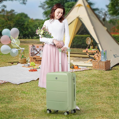 Hanke 20 Inch Carry On Luggage 22x14x9 Airline Approved PC Hard Shell Suitcases with Wheels TSA Luggage for Women Men Lightweight Travel Luggage(Bamboo Green)