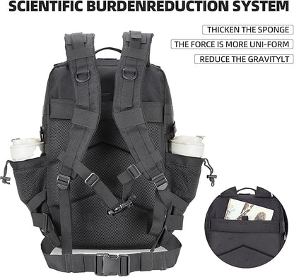 45L Tactical Assault Backpack 3 day assault pack with Molle Waterproof backpack Rucksack for Tactical Backpacks (Black Rose)