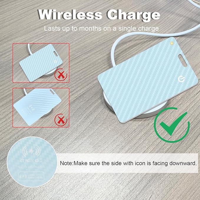 Wallet Tracker Card, Slim Rechargeable Bluetooth Item Locator, Smart Finder Compatible with Apple Find My for Wallet, Luggage, Passport, IP68 Waterproof (iOS Only) (Carbon Fiber Blue)
